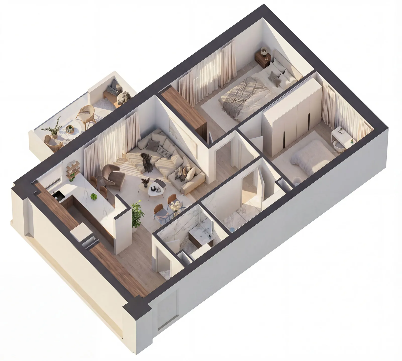 Plan 3D apartament 3 camere, tip 2